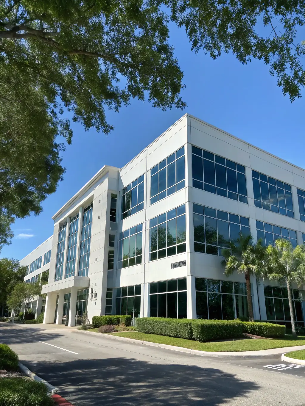 A vibrant image of a freshly painted commercial building, highlighting the clean lines and professional finish achieved by RGE Services' painting team.