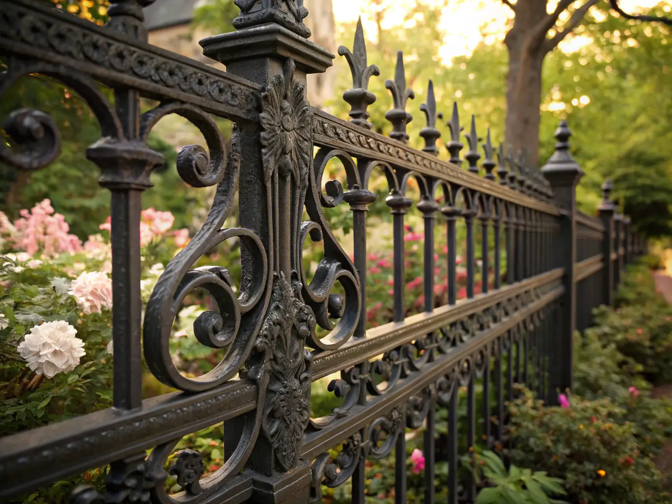 A custom-designed metal gate with intricate detailing, highlighting RGE Services' ability to create unique and secure entryways.