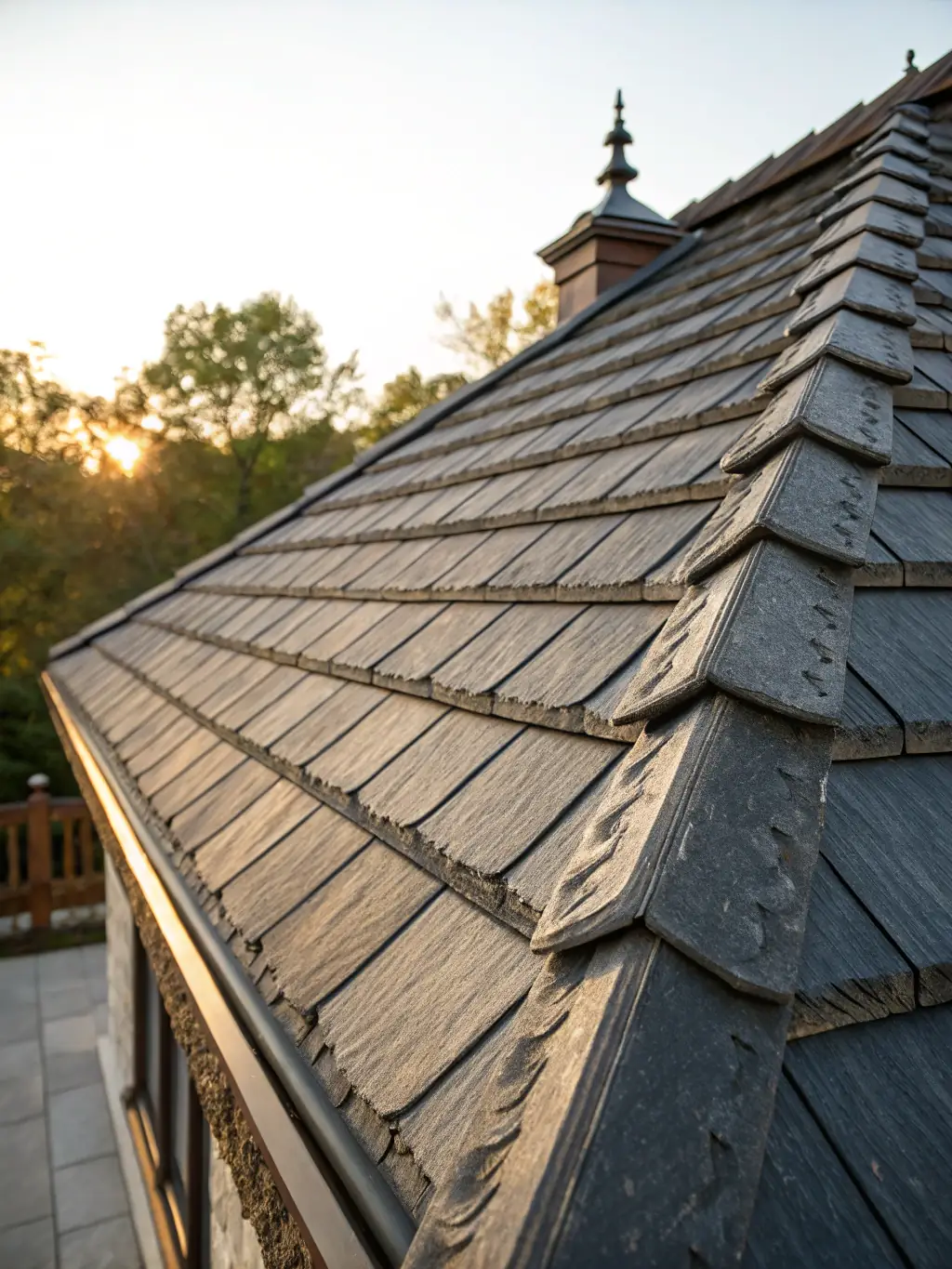 A high-quality photograph showcasing a recently completed roof repair project by RGE Services, with visible attention to detail and quality workmanship.